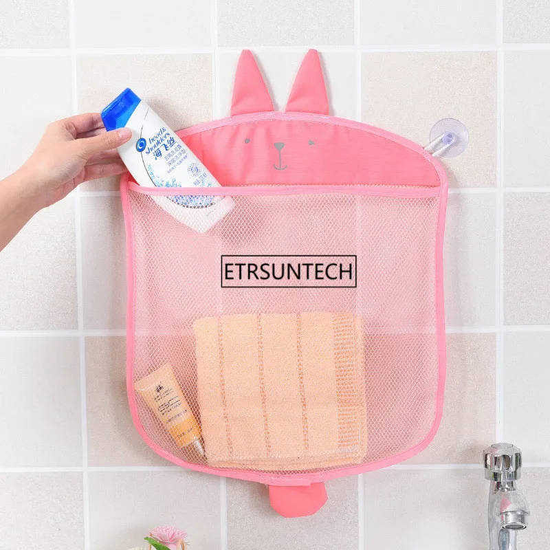 100pcs Useful Hanging Mesh Basket Bathroom Sucker Hanging Storage Mesh Bag Cage Toy Basket Household Supplies