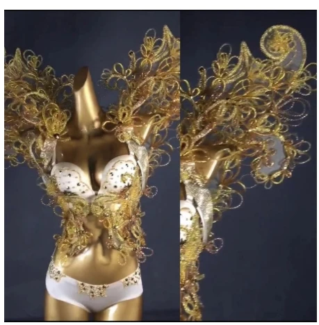 Golden wings bikini women Sexy stage shows catwalk white Golden bright silk Rhinestonean gel wings costumes Bikini set