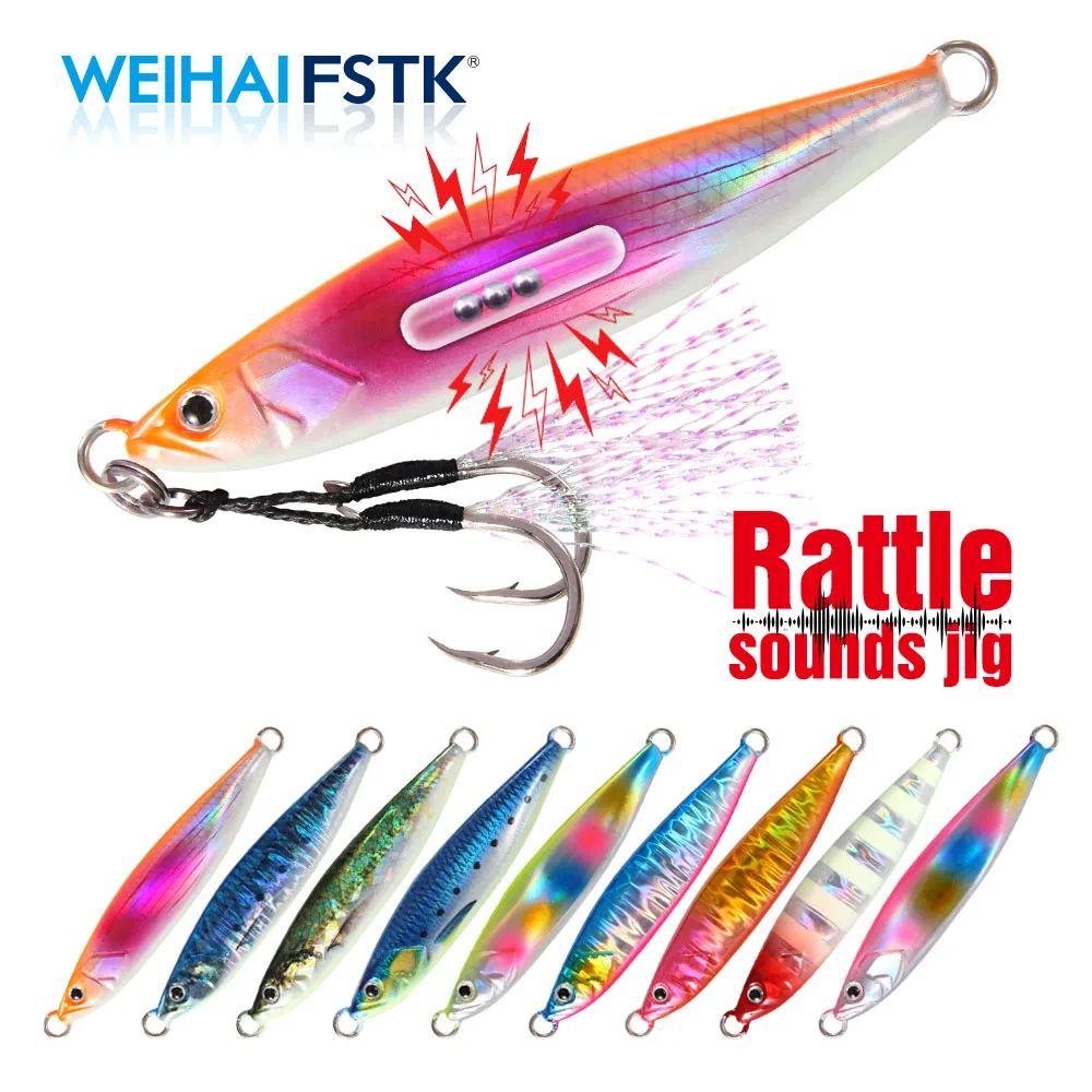 【Wholesale】FSTK Rattle Jig Sea Fishing Lures 20g30g40g60g80g Long Casting Lure Spinning Artificial Bait Spoon Fishing Tackle