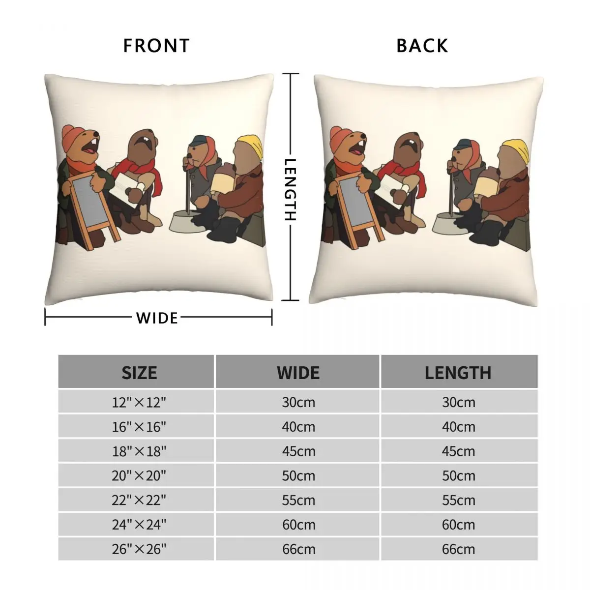 Emmet Otters Jug Band Square Pillowcase Polyester Linen Velvet Zip Decor Pillow Case Home Cushion Case