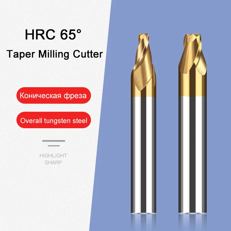 HRC65 2 Flute Carbide Taper End Mill Angular CNC Machning Milling Cutter Tapered Metal Router Bit D0.3-D2 mm 10 15 20 30 Degree