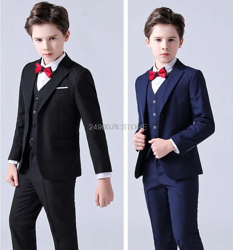 

Kids Jacket Vest Pants Bowtie 4Pcs Dress Flower Boys Luxurious Wedding Suit Children Piano Show Performance Party Costume