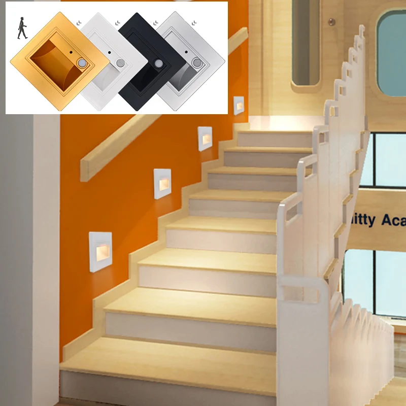 Led Stair Recessed Light 85-265V led wall Sconce lighting Step Lamp stairway lamps warm cold white 86 mounting box