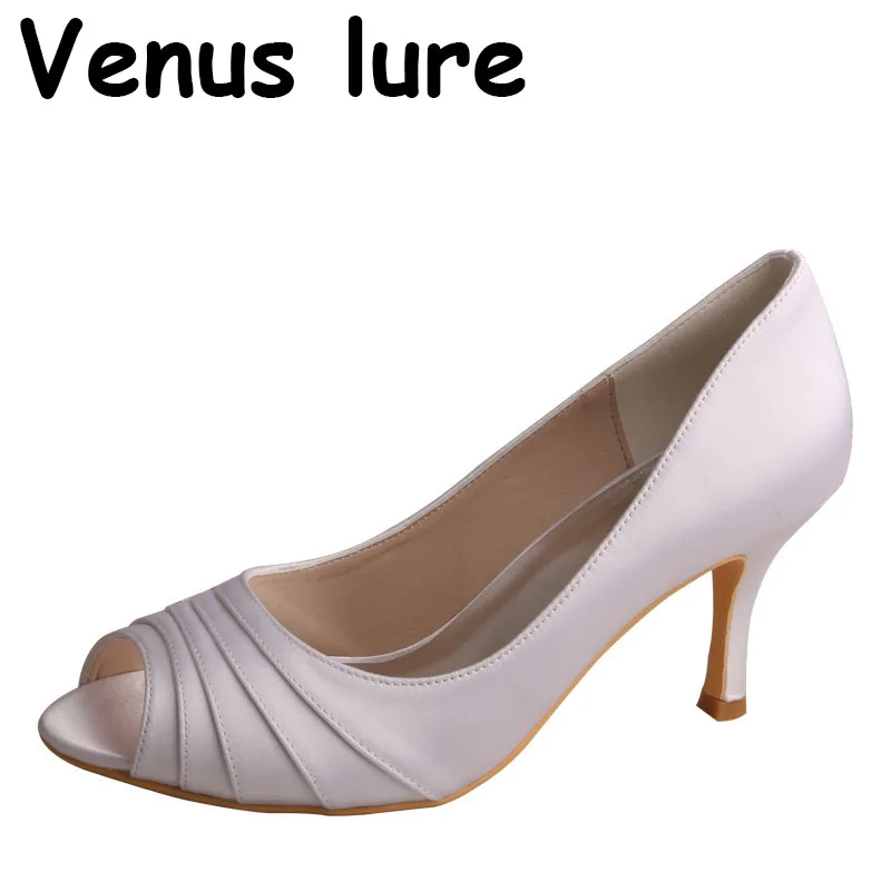 

23 Colors White Satin Wedding Shoes Pleated Peep Toe Women Pumps Size 8