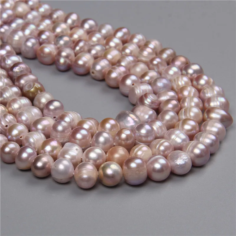 Real 8-9mm Round Irregular Natural White Purple Champagne Freshwater Pearl Beads For Women Jewelry Making DIY Bracelet Necklace