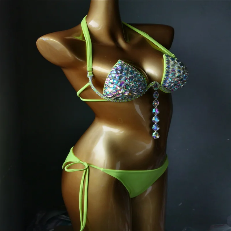 Imagem -03 - Venus Férias Diamante Sexy Conjunto de Biquíni Feminino Bandagem Banho Cor Sólida Beachwear Strass Cristal Maiô Beachwear 2023