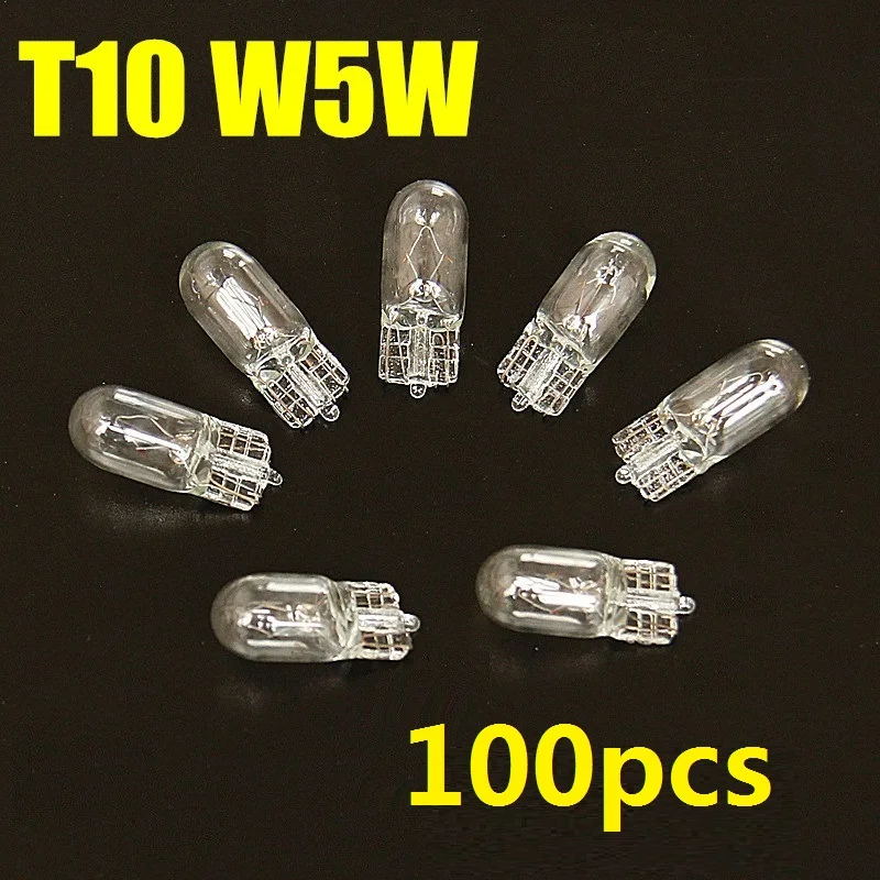 10pcs White T10 W5W 501 194 Clear Signal Lamp White Glass 12V 5W W2.1x9.5d Single Filament Car Bulb Auto Light