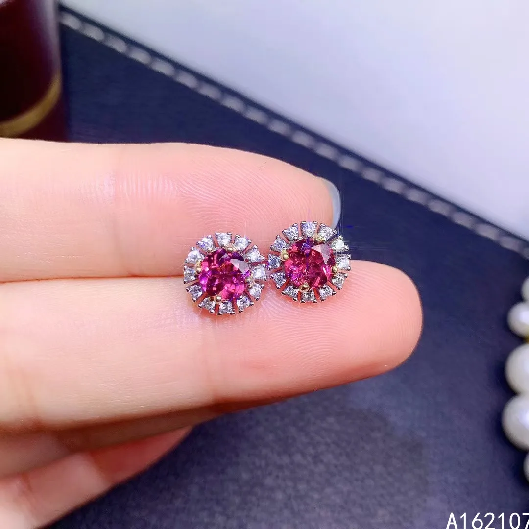 

Exquisite Jewelry 925 Sterling Silver Natural Pyrope Garnet Girls' Luxurious fashion Round OL Style Gem Earrings Ear Stud Suppor