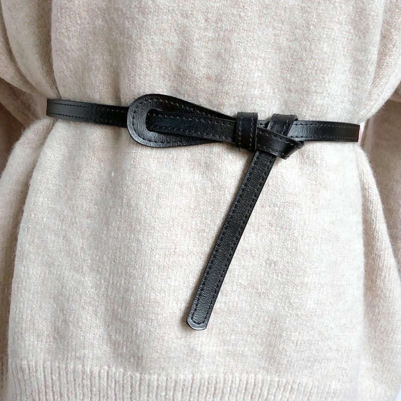 110cm Female Knotted Belt Waist Belt for Women Leather Thin Strap Draw Back Band Sweater Coat Dress Decoration