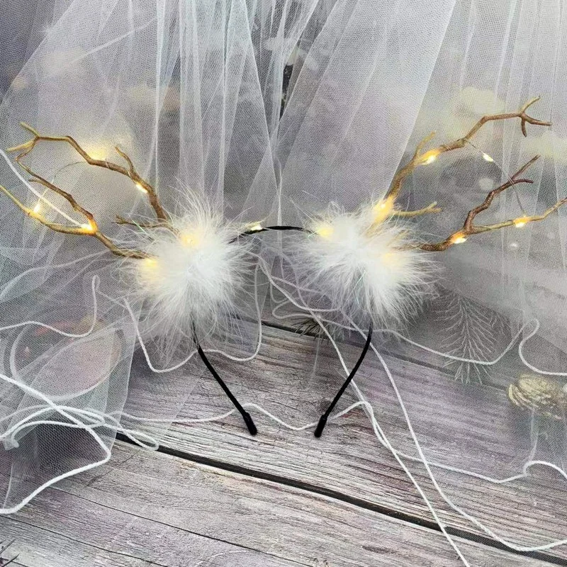 10pcs LED Light  Headbands Hair Accessories Reindeer Antlers Costume Hairbands Parties Holiday     Wedding Festival