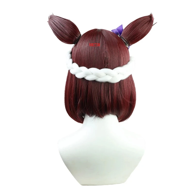 Uma mubes pretty derby peruca especial week, peruca para cosplay com franja trançada, cabelo sintético resistente ao calor, fantasia de dia das bruxas