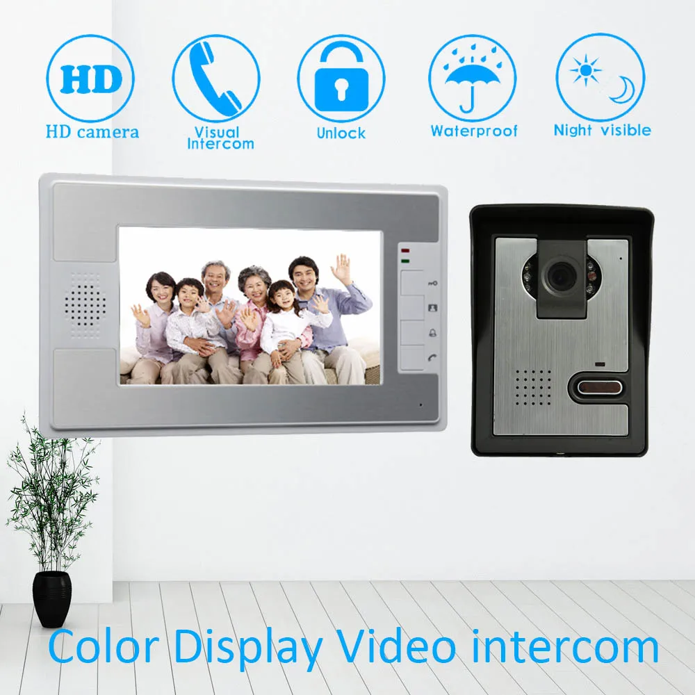 

1 Set 7 inch Color Display 1 to 1 Wired Video Door Bell Intercom System RFID Card Unlock Waterproof Camera Smart Doorphone