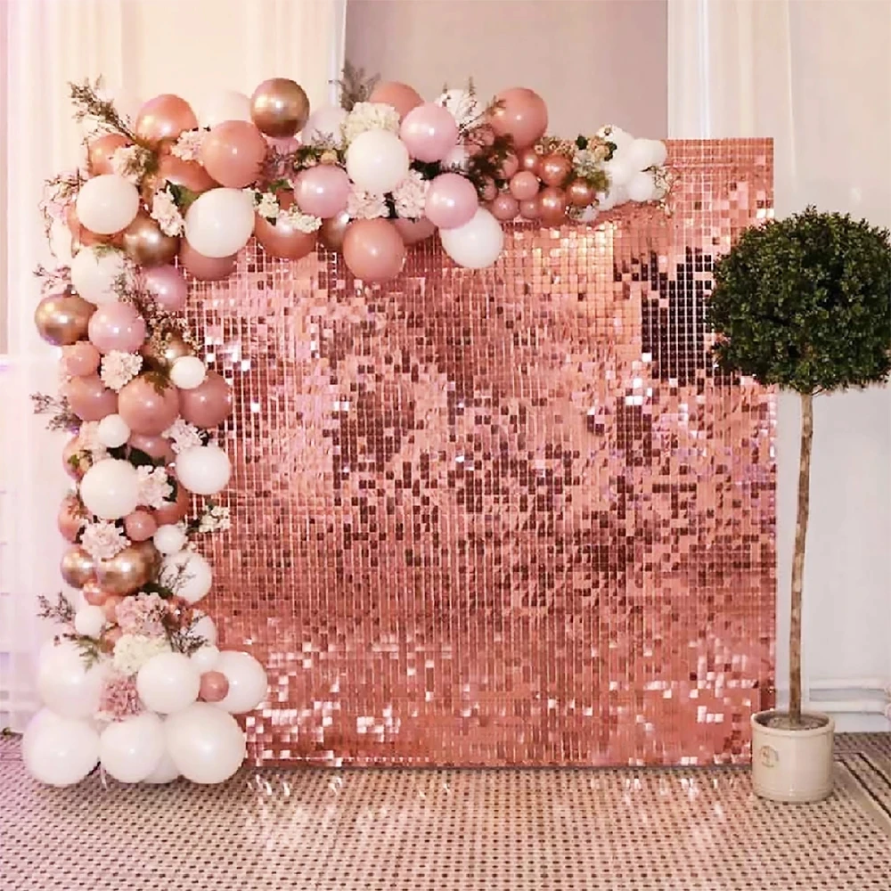 

Rose Gold Shimmer Sequin Wall Panel Sparkle Metallic Active Spangle Art Decor Wedding Backdrop Photo Event Marketing Venue show