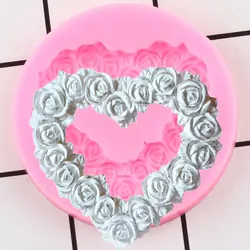 Heart Shape Silicone Mold Rose Flower Frame Wedding Fondant Cake Decorating Tools Cupcake Topper Candy Chocolate Gumpaste Molds