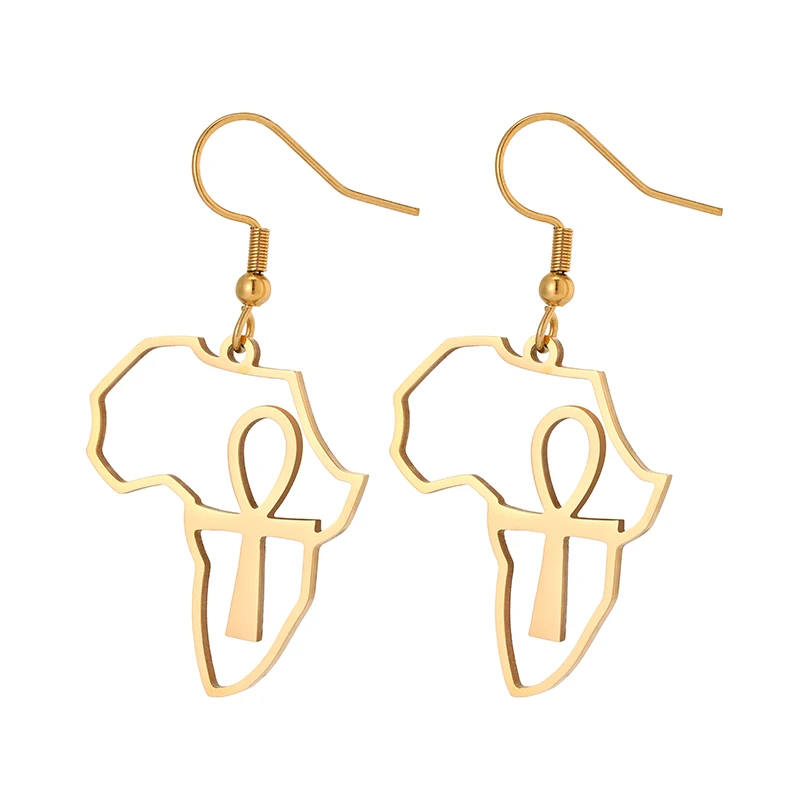 2025 Stainless Steel Steed Africa Map Big Foot Ankle Earrings Exaggerated Large Earrings Egyptian Nile Ethnic Exaggerated Gift