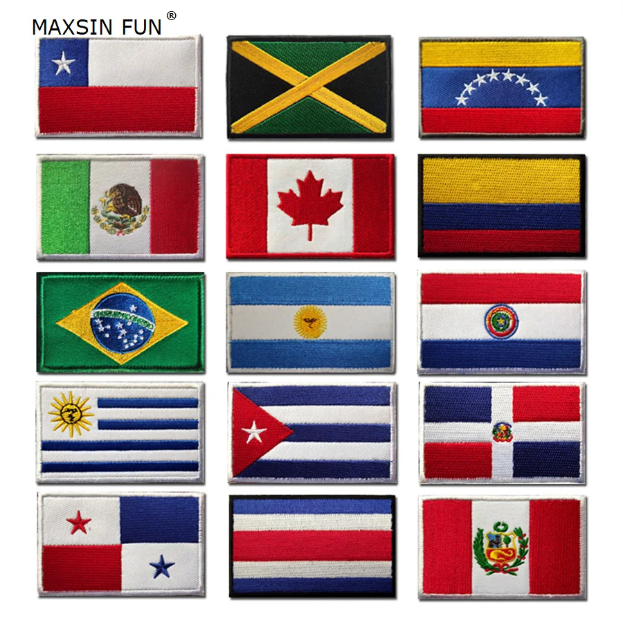 Parches de Bandera de País de EE. UU., Canadá, Brasil, México, Chile, Perú, América del Norte y del Sur, pegatinas de mochila de brazalete, insignia