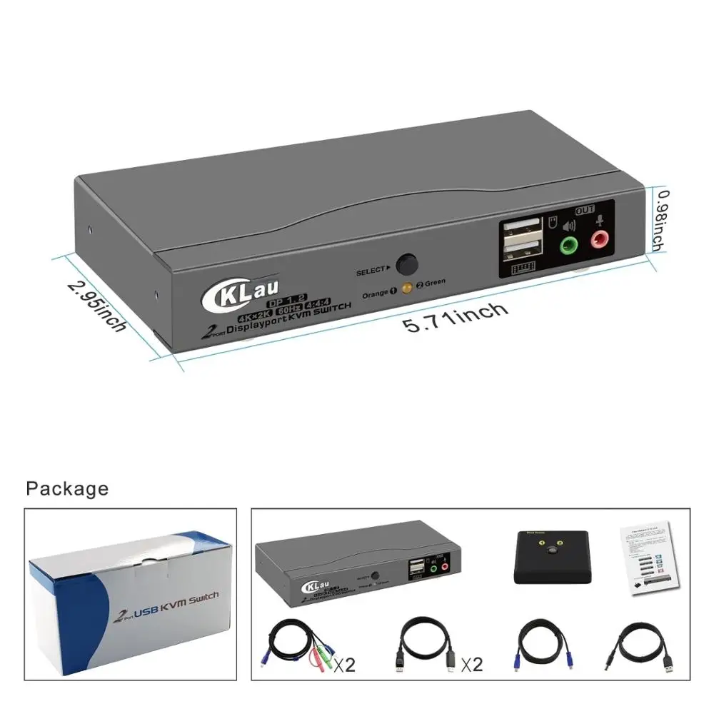 2พอร์ต Displayport KVM Switch , DP KVM เสียงและไมโครโฟนความละเอียด4K X 2K @ 60Hz 4:4:4, CKL-21DP