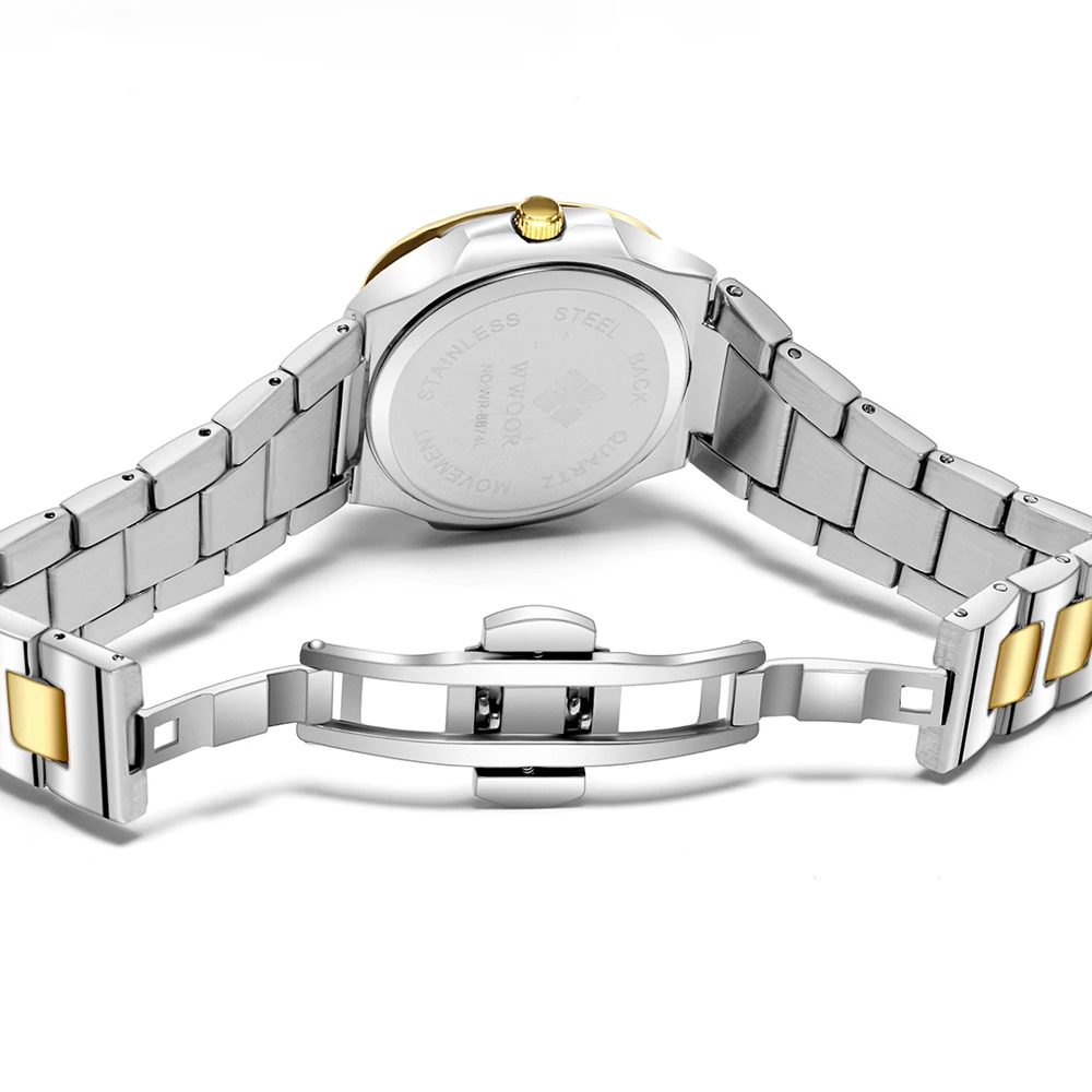 WWOOR Ladies Rhinestone Fashion Watch Women Female Clock Date Waterproof Quartz Watch Women's Wristwatch Dress Relogio Feminino