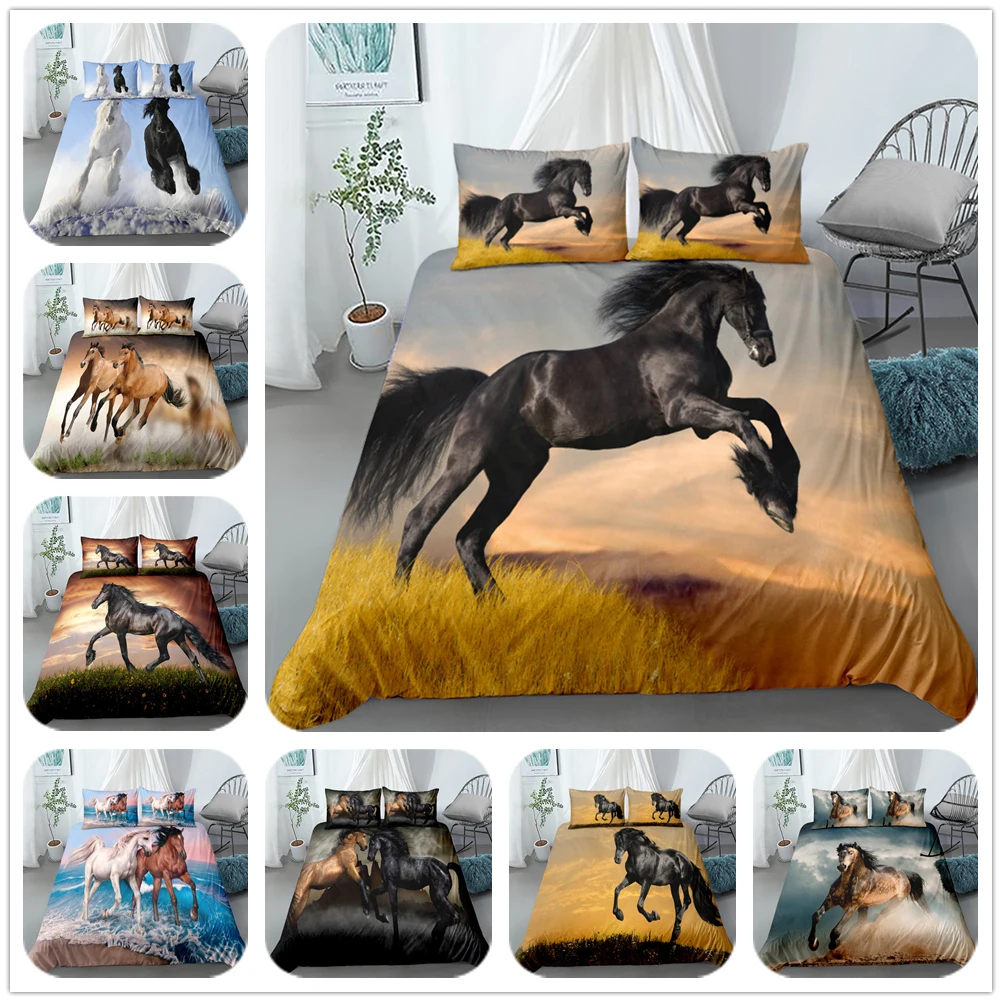 3d oiling running horse duvet/doona cover set single twin double queen king cal king size bed linen set