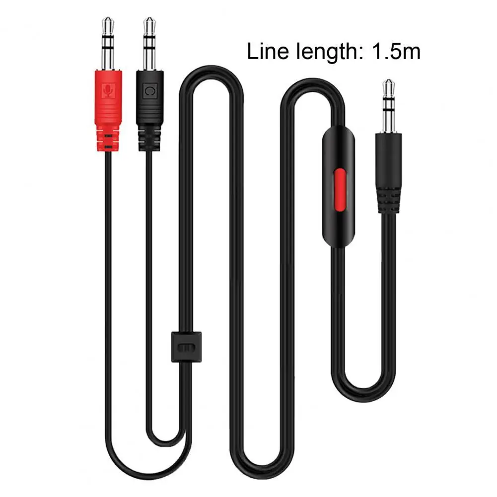 Audio Cable 1.5m 2-in-1 Volume Control 3.5mm Plug Headphone Microphone AUX Cord for Desktop