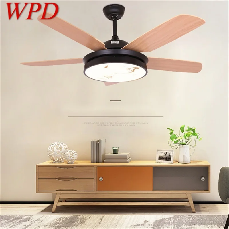 

WPD Simple Wood Ceiling Fan with Lights Remote Control Modern 52" LED Lamp for Home Dining Room Bedroom