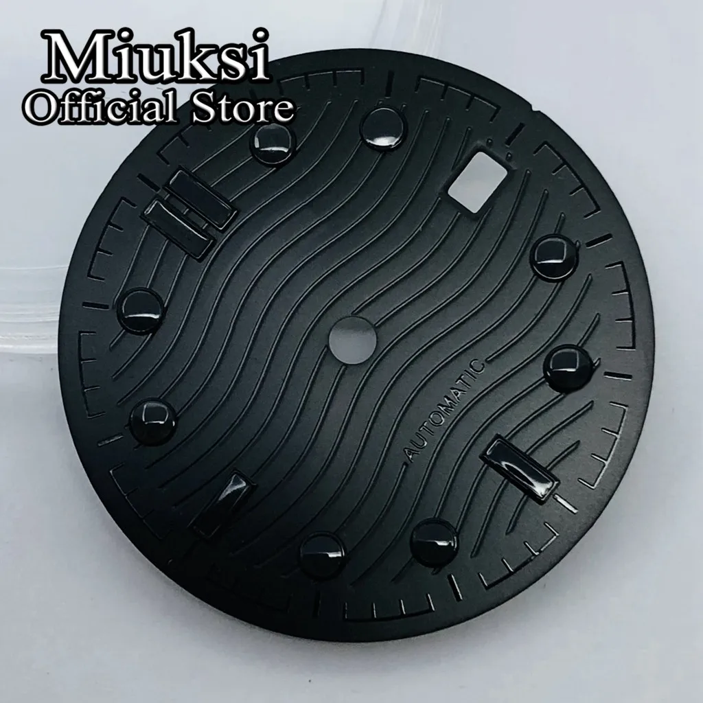 Miuksi 31mm black watch dial fit NH35 movement