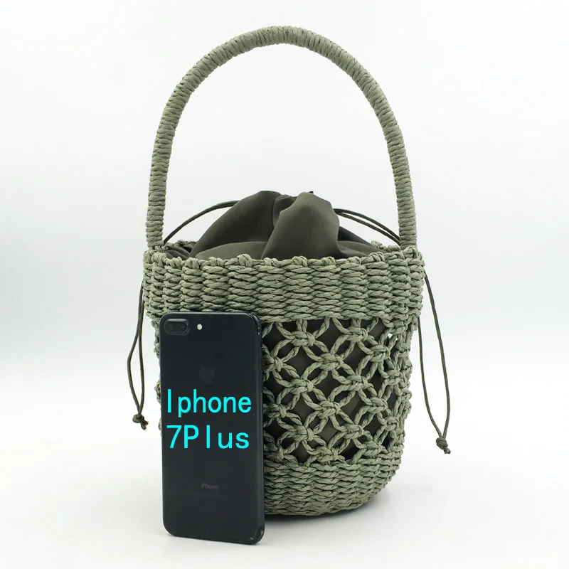 Hollow Women Handbag Summer Woven Bucket Beach Bag Handmade Female Straw Bags Bohemian Tote Knitting Top-handle Mesh Bag Basket