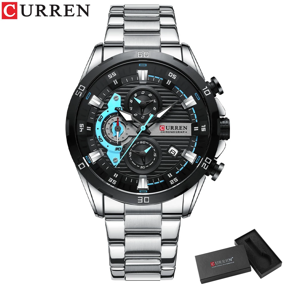Curren Mode Sport uhren für Mann lässig Edelstahl Band Chonograph Armbanduhren leuchtende männliche Uhr 6