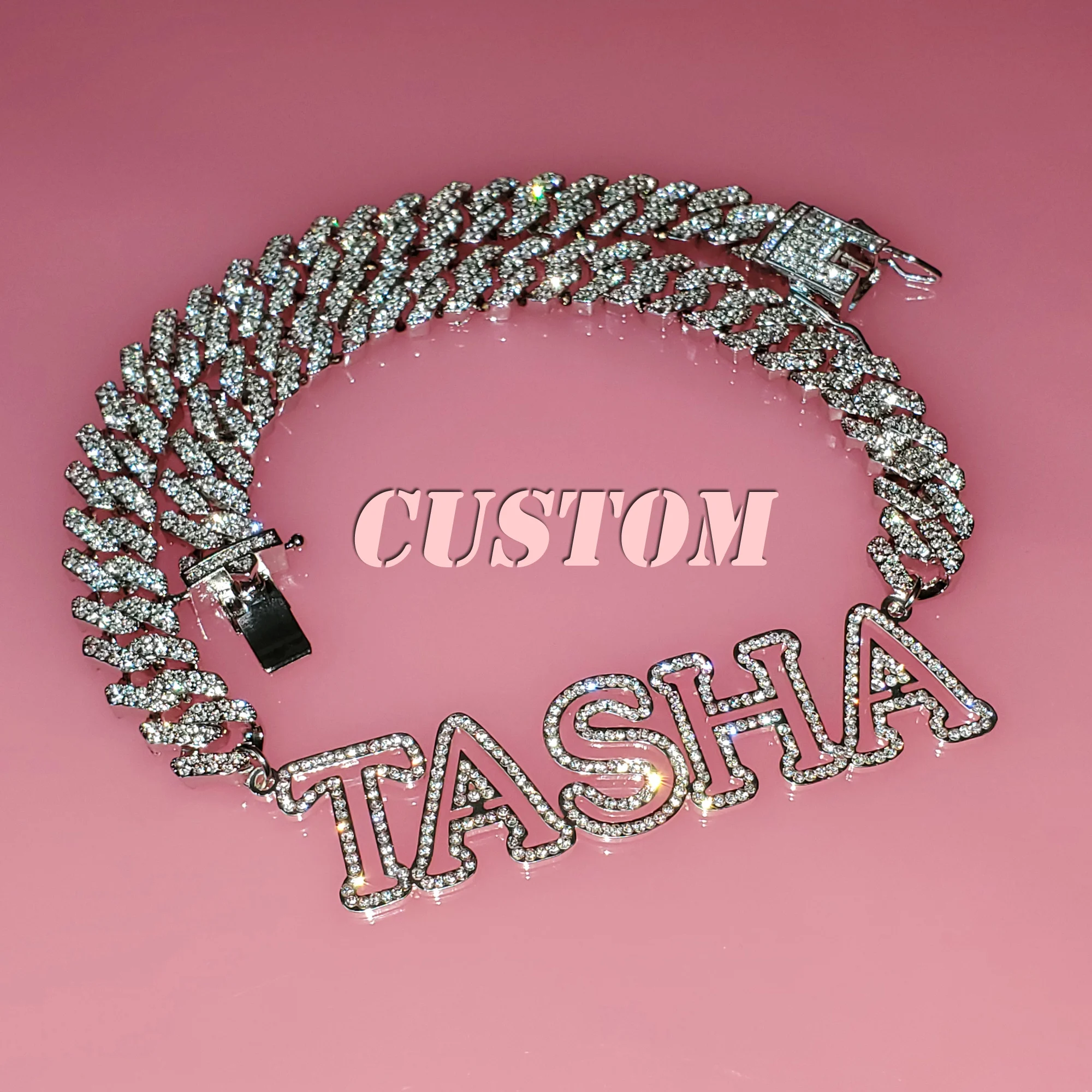 Custom Nameplate Necklace New Arrival Instagram Trendy Necklace Bling Name Pendant with Cuban Chain Capital Letters Name Chain