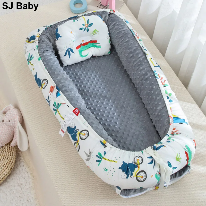 90x50cm Baby Nest Bed with Pillow Cushion Portable Crib Bed for Boy Girl Infant Cradle Newborn Lounger Baby Bassinet Bumper Bed