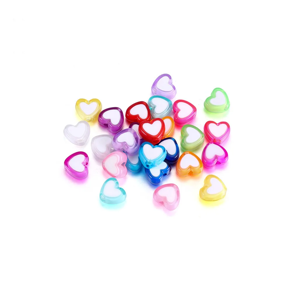 50pcs 7.6x8.5mm Acrylic Heart-shaped Spacer Bead Hollow Straight Tube Beads for Cord DIY Necklace Bracelet Jewelry