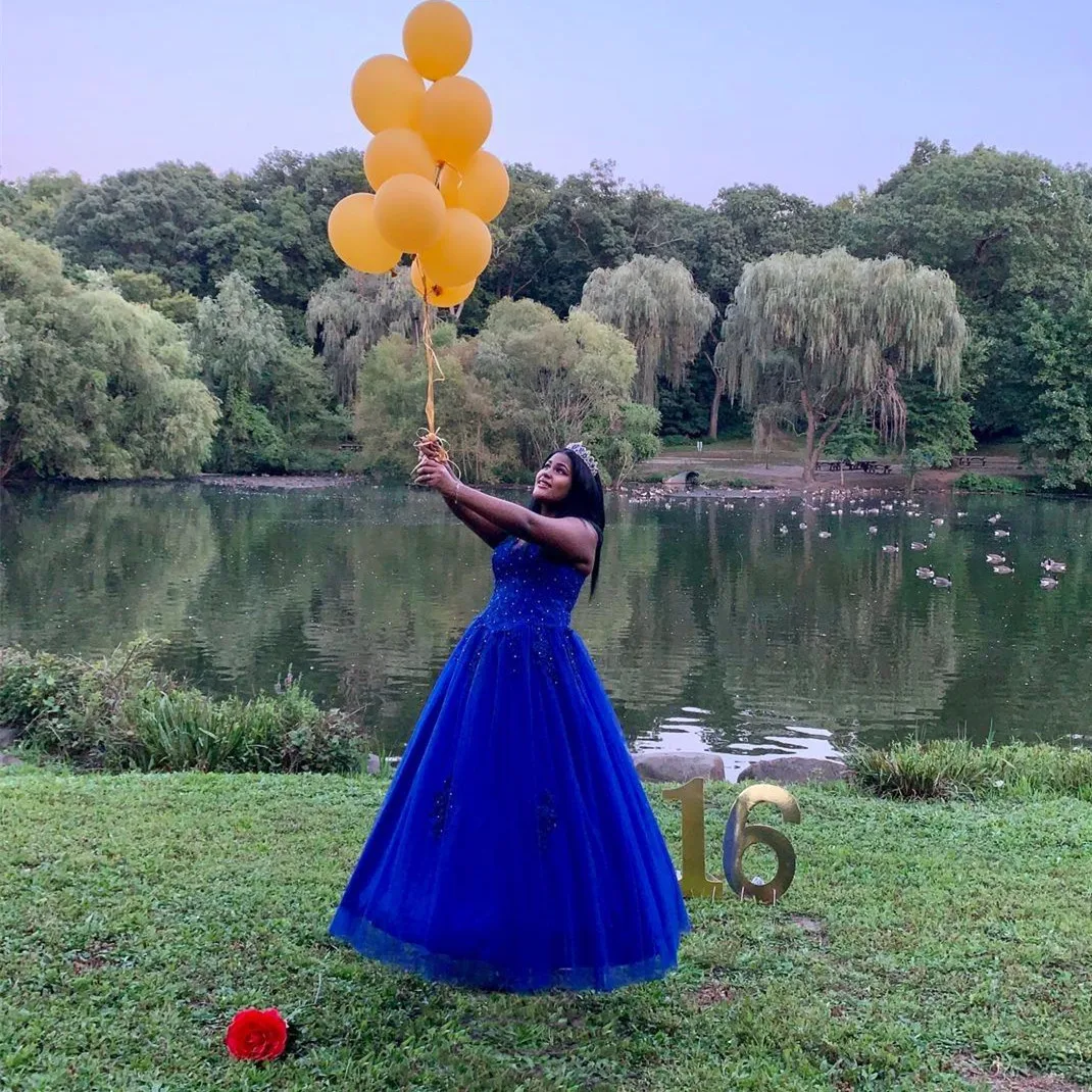 CharmingBridal-vestido de fiesta de tul con cuello de barco para mujer, traje de baile con cuentas, cintura vasca, longitud hasta el suelo, quinceañera, para dulce cumpleaños de 16 años