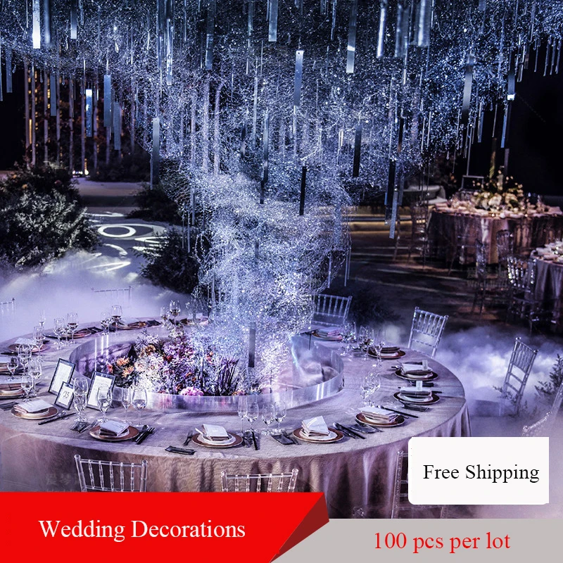 100pcs/Lot PVC Wedding Decor Background Hanging Pendant Mirror Reflective Rectangular Sequins Stage Party Decoration Ornaments