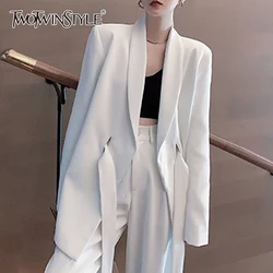 TWOTWINSTYLE Spitze Up Bowknot Blazer Mantel Für Weibliche Revers Kragen Langarm Lose Hgih Taille Abnehmen frauen Casual Mantel 2021