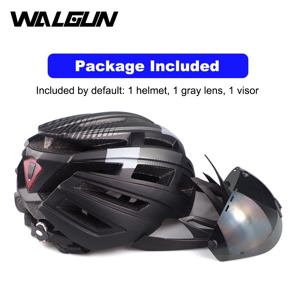 WALGUN MTB Mountain Bike Helmet L with LED Light Goggles Lens Sun Visor Road Bicycle Safety Cycling Helmets for Men Women Adult view 4