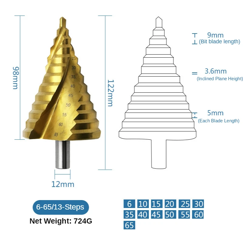 Chất Lượng Cao 6-65 Mm Chùa Hình Hss Bộ Ba Góc Vít Xoắn Ốc Chùa Kim Loại Thép Không Gỉ Mũi Khoan Bước bit Khoét Lỗ Nón Mũi Khoan