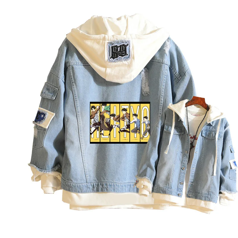 Attack on Titan Women Demin Jacket Levi Cosplay Jean Hoodies Harajuku Windbreaker Unisex Sweatshirt Men Spring Streetwear Tops
