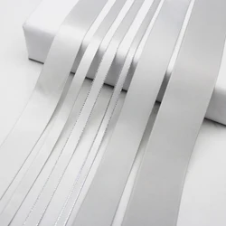 5 Meter/Lot Shell Grey Solid Color Sliver Edge Satin Ribbon Polyester Grosgrain Ribbon Silk Tapes for DIY Making Accessories