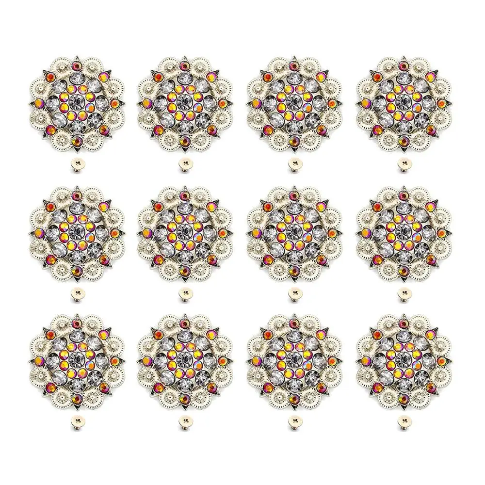 

Orange color Diameter 3.7CM Metal flower Conchos white rhinestone decoration Belt accessories accessories