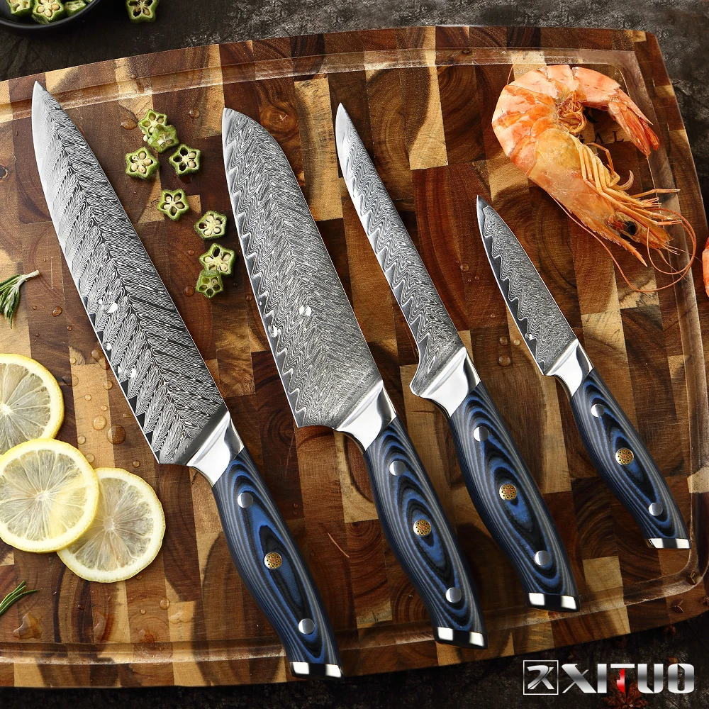 XITUO Damascus Chef Knife Professional Japan Sankotu Cleaver Boning Gyuto Kitchen Knife Cooking Knife Exquisite Plum Rivet Handl