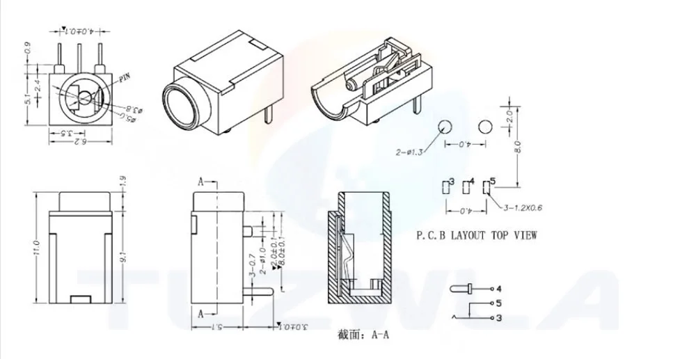 10PCS DC Power Outlet DC003 DC003A 3 feet 5V 2A DC-003A 3.5*1.3mm