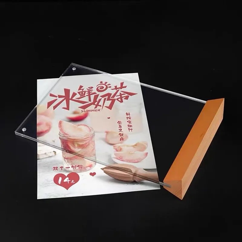 5 Pieces A6 Wood Base Acrylic Sign Holder Stand Frame Tabletop Menu Paper Holder Products Price Sign Tags Listing Display Stand