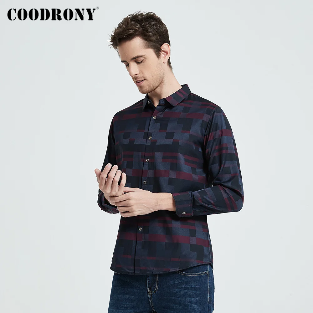 COODRONY Men Shirt Mens Business Casual Shirts 2020 New Arrival Men Famous Brand Clothing Plaid Long Sleeve Camisa Masculina 712