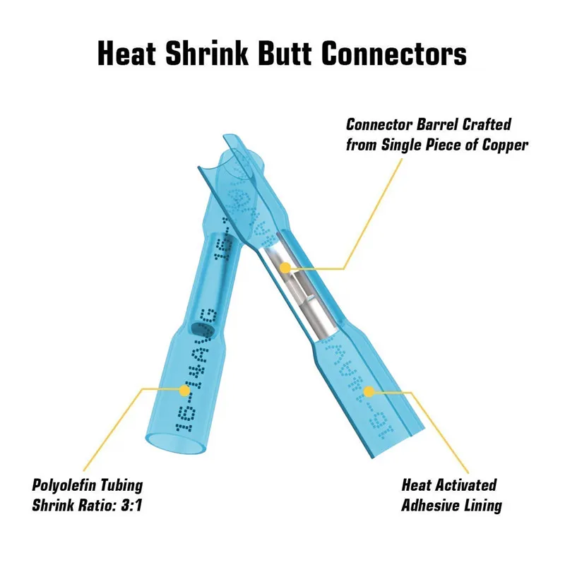 Heat Shrink Butt Connectors Waterproof Insulated Electrical Wire Crimp Splice Terminals for Automotive Marine Boat Truck Trailer