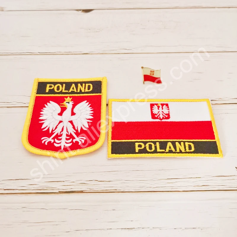 Poland National Flag Embroidery Patches Badge Shield And Square Shape Pin One Set On The Cloth Armband Backpack Decoration Gifts