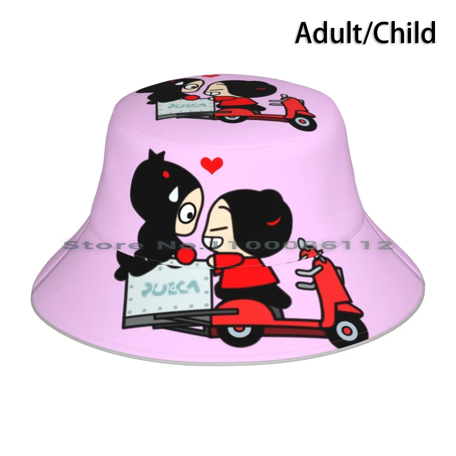 Pucca X Garu ( Scooter ) Bucket Hat Sun Cap Pucca Garu Funny Love Valentines Cute Adorable Cartoon Korean Chibi Brimless