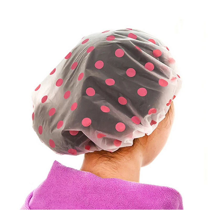 Shower Cap Thicken Elastic Bath Hat Bathing Cap For Women Hair Salon Dot Waterproof Bathroom Products Bathroom Accessories