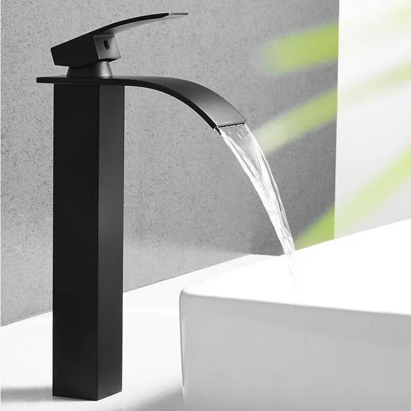 Matte Black Waterfall single lever hot cold basin faucet Toilet Sink Faucet Water Crane Mixer