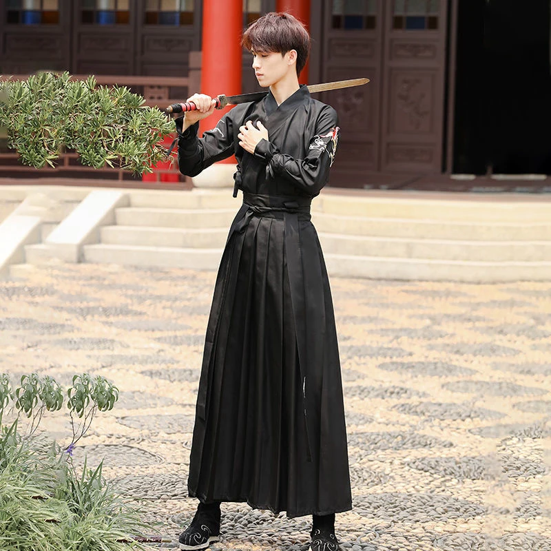 Ming Style Male Modern Hanfu Set Student Men Wuxia Cosplay Costume Ancient Swordsman Chinese Clothing Black Outfit Spring Summer