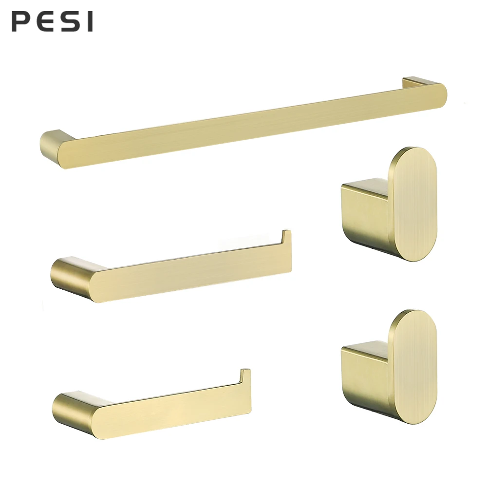 Brushed Gold Bathroom Hardware Set Paper Holder Towel Rack Robe Hook Towel Bar Stainless Steel Bathroom Accessories.